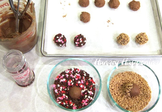 Make chocolate truffles using ice cream then roll them in toffee bits or sprinkles for Valentine's Day. 