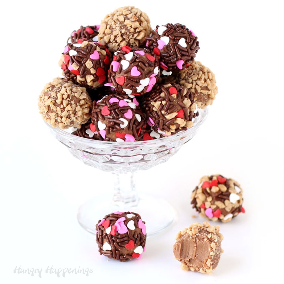 salted caramel truffles made using milk chocolate, salted caramel ice cream, toffee, and sprinkles