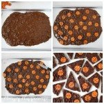How to make chocolate bark filled with peanuts, pretzels, and Pringles potato chips topped with Orange basketball candy melts. See the tutorial at HungryHappenings.com.