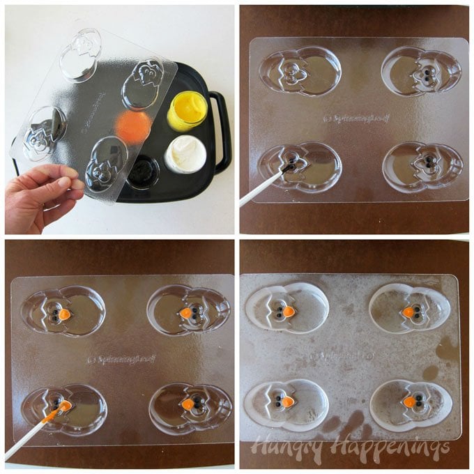 How to paint candy molds using colored candy melts to create cute Easter chocolates. 