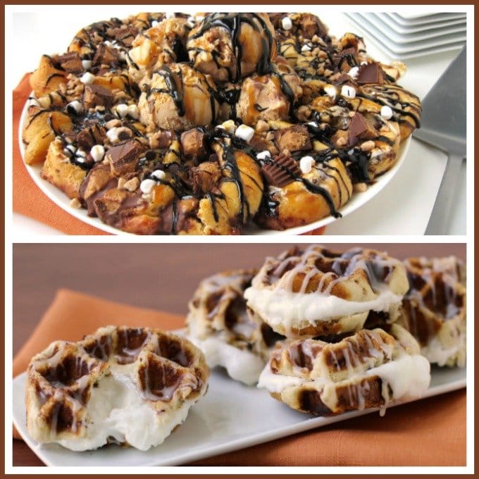 Ooey Gooey Desserts. Better Than Sex Crescent Ring and Cinnamon Roll Waffle Sandwich with Gooey Marshmallow Center