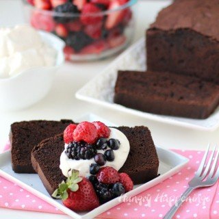 Chocolate Hazelnut Pound Cake topped with fresh vanilla whipped cream and berries makes a wonderful treat for any day.