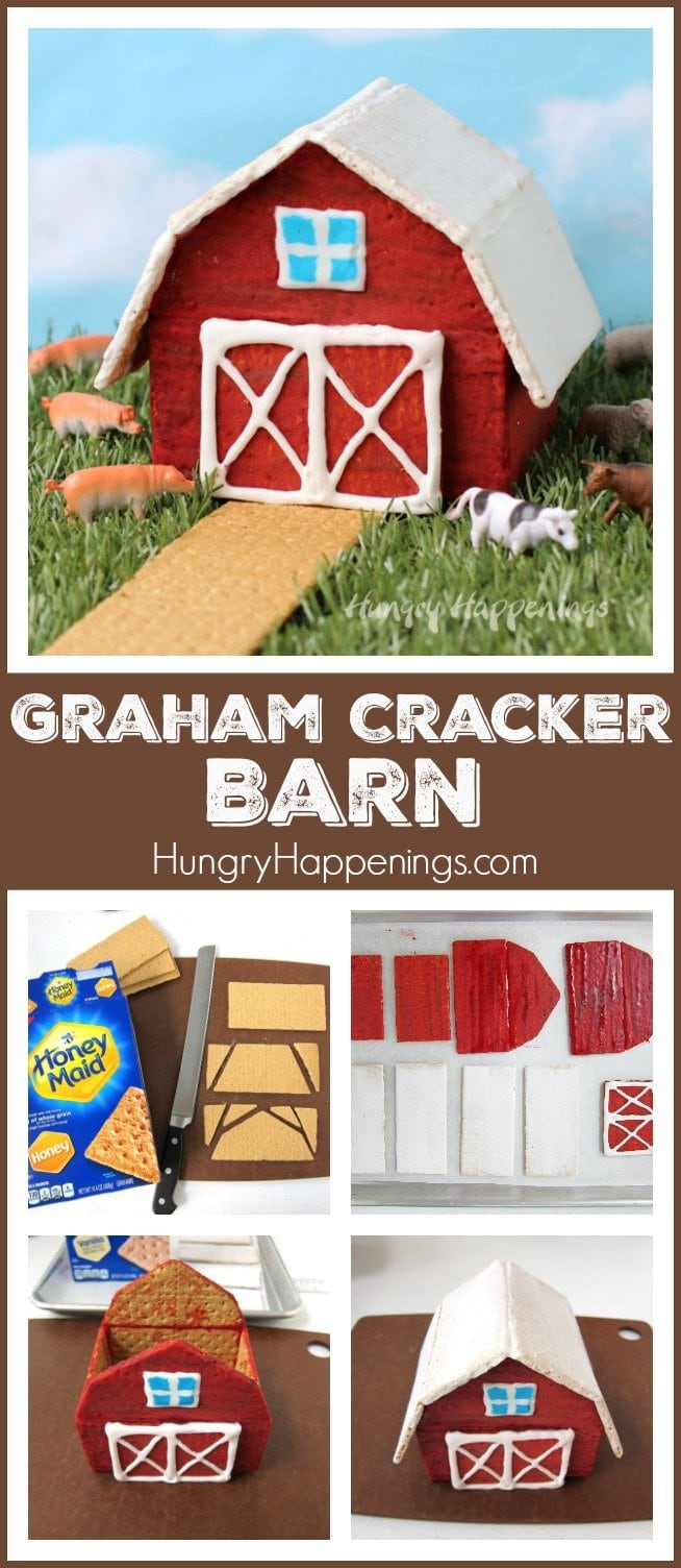 Learn how to build a Graham Cracker Barn. See the step-by-step tutorial at HungryHappenings.com.