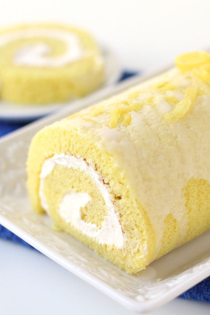 Enjoy a sweet and tart Lemon Cake Roll filled with cream cheese fluff. 