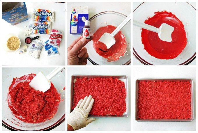 How to make red, white and blue rice crispy treats. 