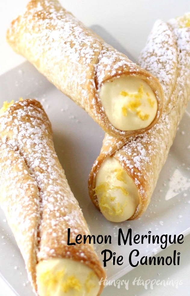 Lemon Meringue pie Cannoli are so easy to make using store bought pie dough and lemon curd. See the video tutorial and recipe at HungryHappenings.com.