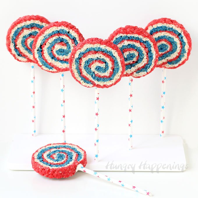 Celebrate the 4th of July, Memorial Day, Veterans Day, or Labor Day with these festive Red, White and Blue Rice Krispie Treat Pinwheels. 