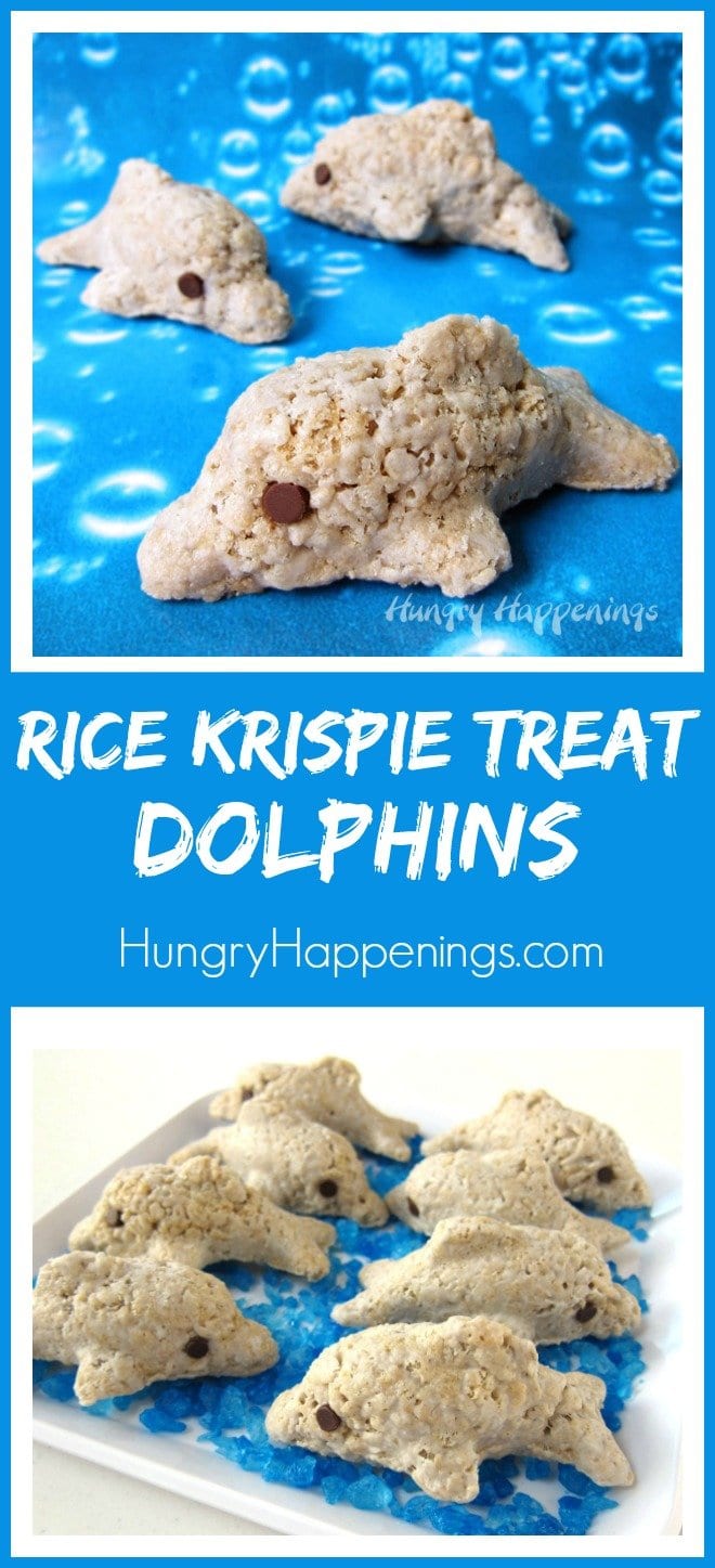 Use a dolphin shaped bento mold to transform ordinary cereal treats into these sweet Rice Krispie Treat Dolphins for your summertime party. These 3-D treats are so easy to make that you will have an entire pod of them ready for your party guests in about 15 minutes.