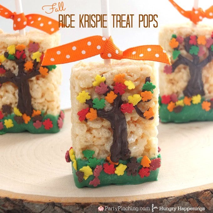 When the leaves start falling outside, head inside to make a batch of these festive Fall Tree Rice Krispie Treats.You'll have an entire forest created before you know it. Fall treats, kids snacks, fall desserts, autumn leaf sprinkles.