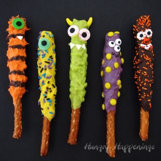 Make cute and quirky Chocolate Caramel Pretzel Monsters for Halloween. They are quick and easy to create and perfect treats for this holiday.