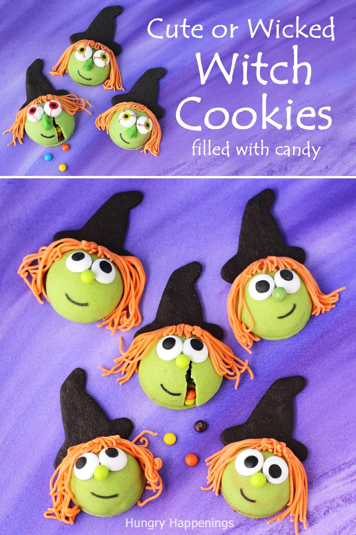 cute or wicked witch cookies filled with candy.