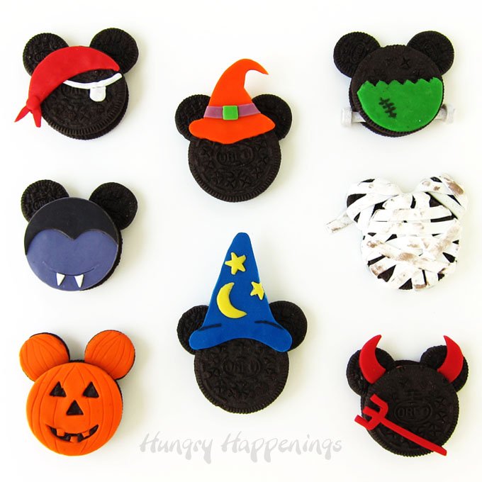 Halloween Mickey Mouse Oreo Cookies decorated using candy clay are fun to make for your Halloween parties.