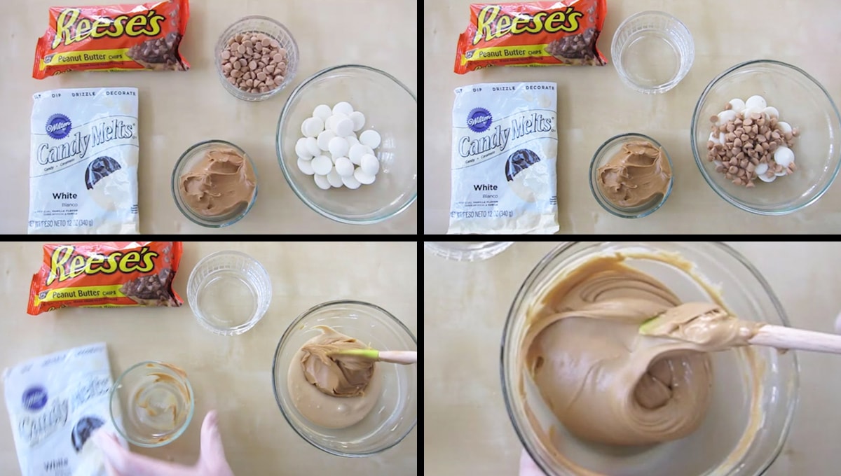 making peanut butter fudge with white candy melts, peanut butter chips, and peanut butter. 