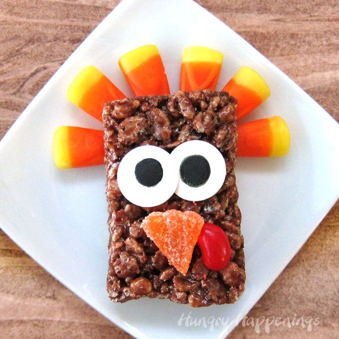 Your kids are going to love making and eating these sweet Cocoa Krispies Treat Turkeys for Thanksgiving. They couldn't be easier to make.