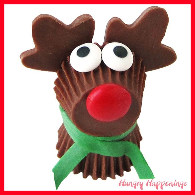 Rudolph the Red Nose Reindeer has never looked sweeter. That's because he's made out of chocolate and candy. See how easy these Reese's Cup Rudolph Treats are to make in a video tutorial at HungryHappenings.com.