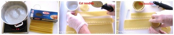 Cut Barilla Wavy Lasagna Noodles into strips and circles to make mini lasagna snowmen.