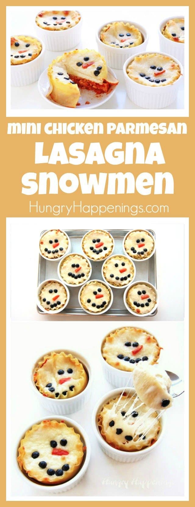 These cute Mini Chicken Parmesan Lasagna Snowmen will warm your heart and keep your belly full this winter. Each individual serving size meal will add a festive touch to your Christmas celebrations.