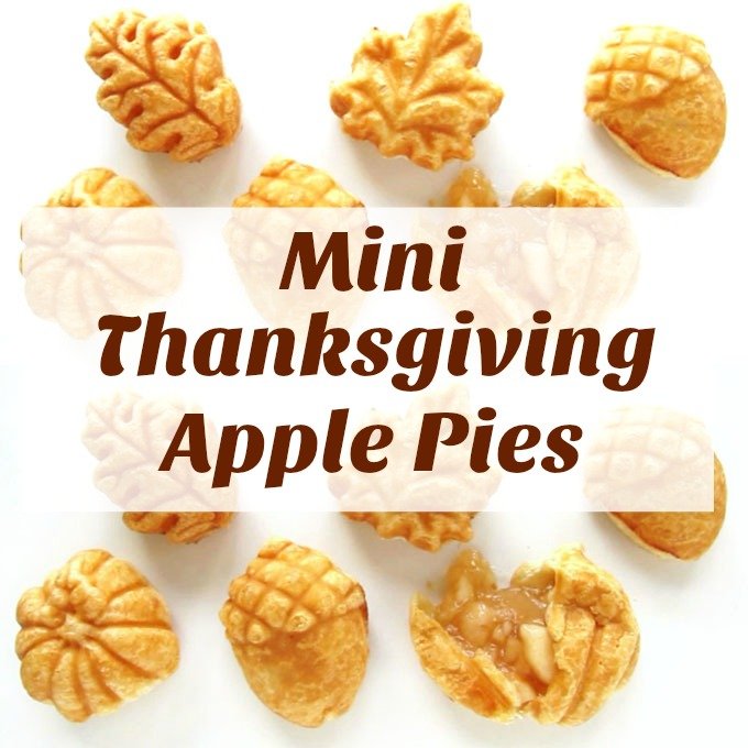 Dress up you holiday table by making these beautiful acorn, pumpkin, and leaf shaped Mini Thanksgiving Apple Pies. See how easy they are to make at HungryHappenings.com.