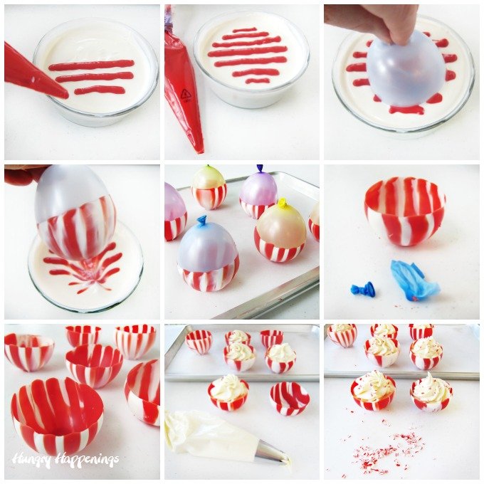 Candy Cane Chocolate Cups filled with Peppermint Mousse