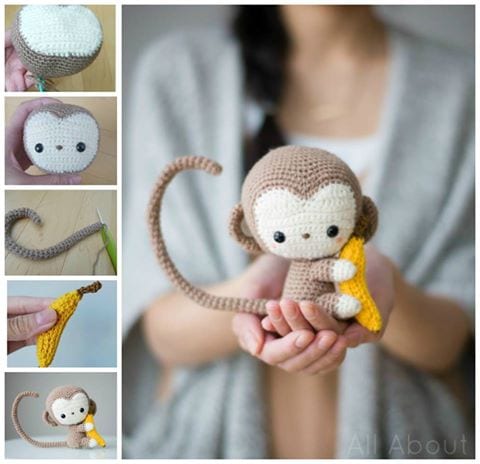 This DIY crochet monkey holding a banana is one of the best handmade gifts you can make