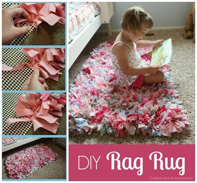 This adorable DIY Rag Rug makes a wonderful gift for girls or a rainy day craft idea 