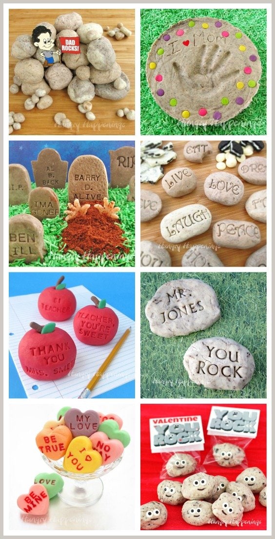 a variety of fudge rocks including an edible garden stone, fudge tombstones, sweet serenity stones, and more. 