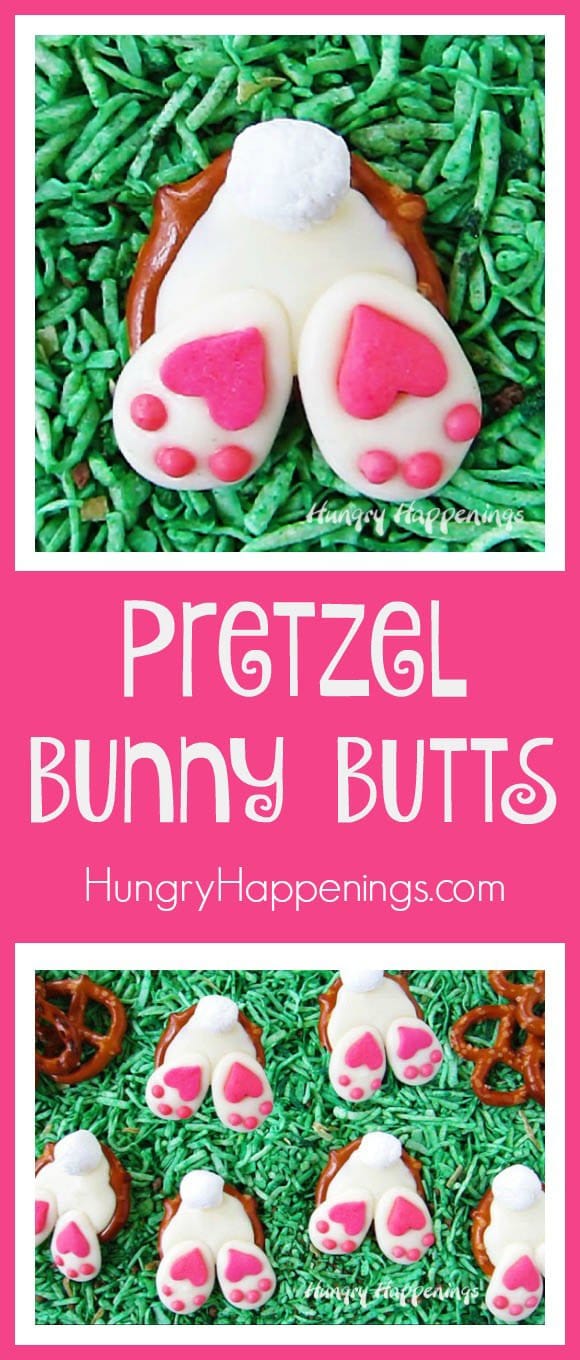 Sweet little white Pretzel Bunny Butts with fluffy marshmallow tails and adorable pink and white paws will add a touch of whimsy to your Easter baskets. Watch the video tutorial to see how much fun they are to make.