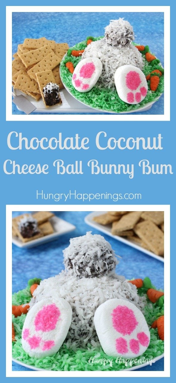 This Chocolate Coconut Cheese Ball Bunny Bum could not be cuter! Serve it this Easter and make your family smile. 
