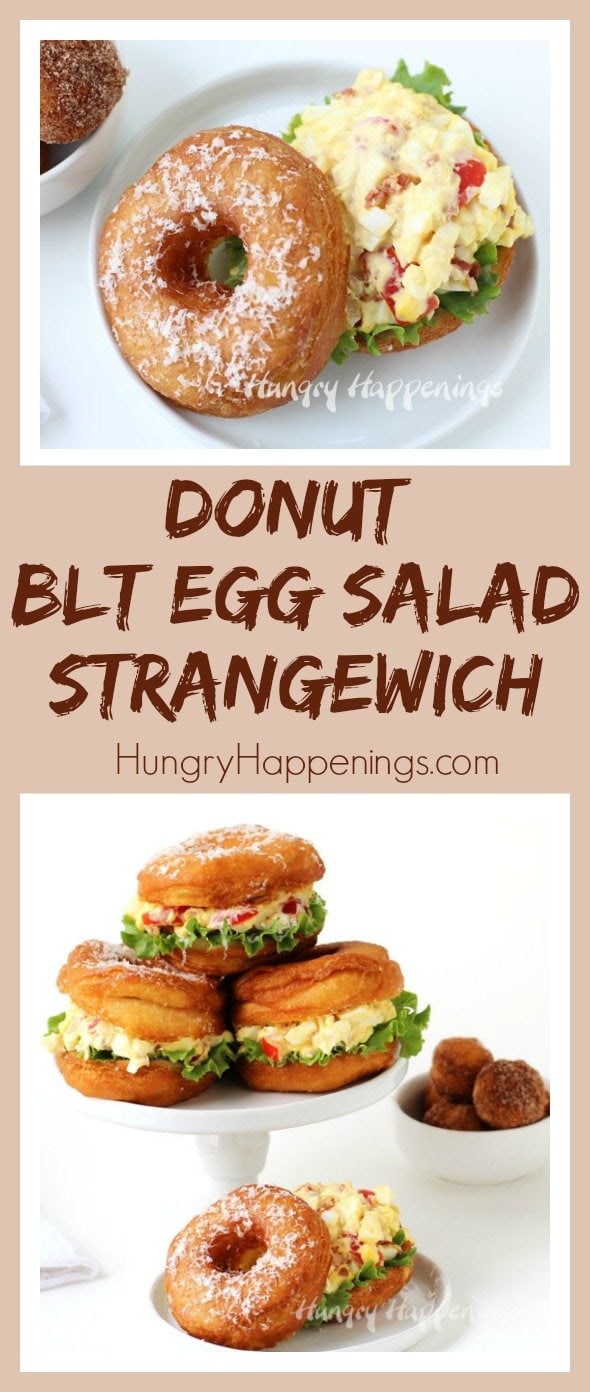 You'll never serve egg salad on white bread again once you try this Donut BLT Egg Salad Strangewich. This unusual sandwich is even better than it looks, and it looks pretty amazing!