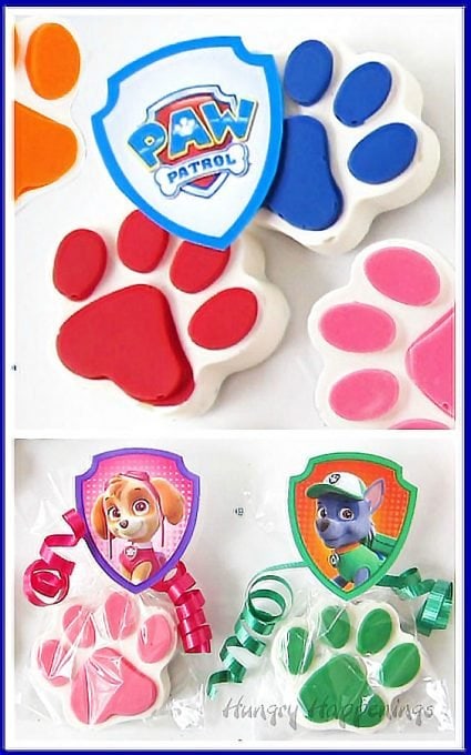 If your kids are in love with Chase, Rubble, Zuma, Rocky, Skye, and Marshall and you are hosting a Paw Patrol party, these Rainbow Paw Patrol Cookies 'n Cream Paws will make the perfect treats or party favors.