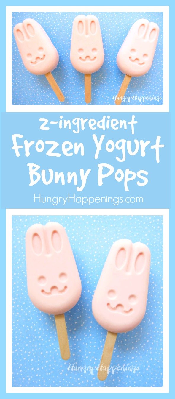 Blend together strawberry yogurt and Cool Whip to make these cute and easy Frozen Yogurt Bunny Pops. Your kids will enjoy these simple-to-make treats for Easter or on a hot summer day. 