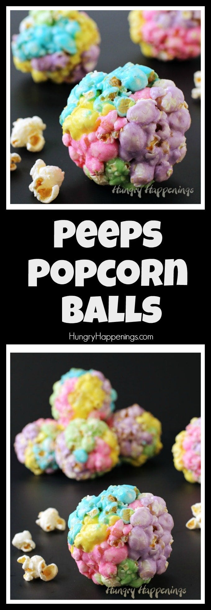 Multi-colored Peeps Popcorn Balls are simple to make using 3 ingredients and will brighten up your dessert table or basket this Easter. 