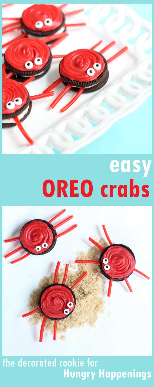 Kids will have so much fun making these easy Oreo Crabs. The cute food crafts are perfect treats for a summer party. 