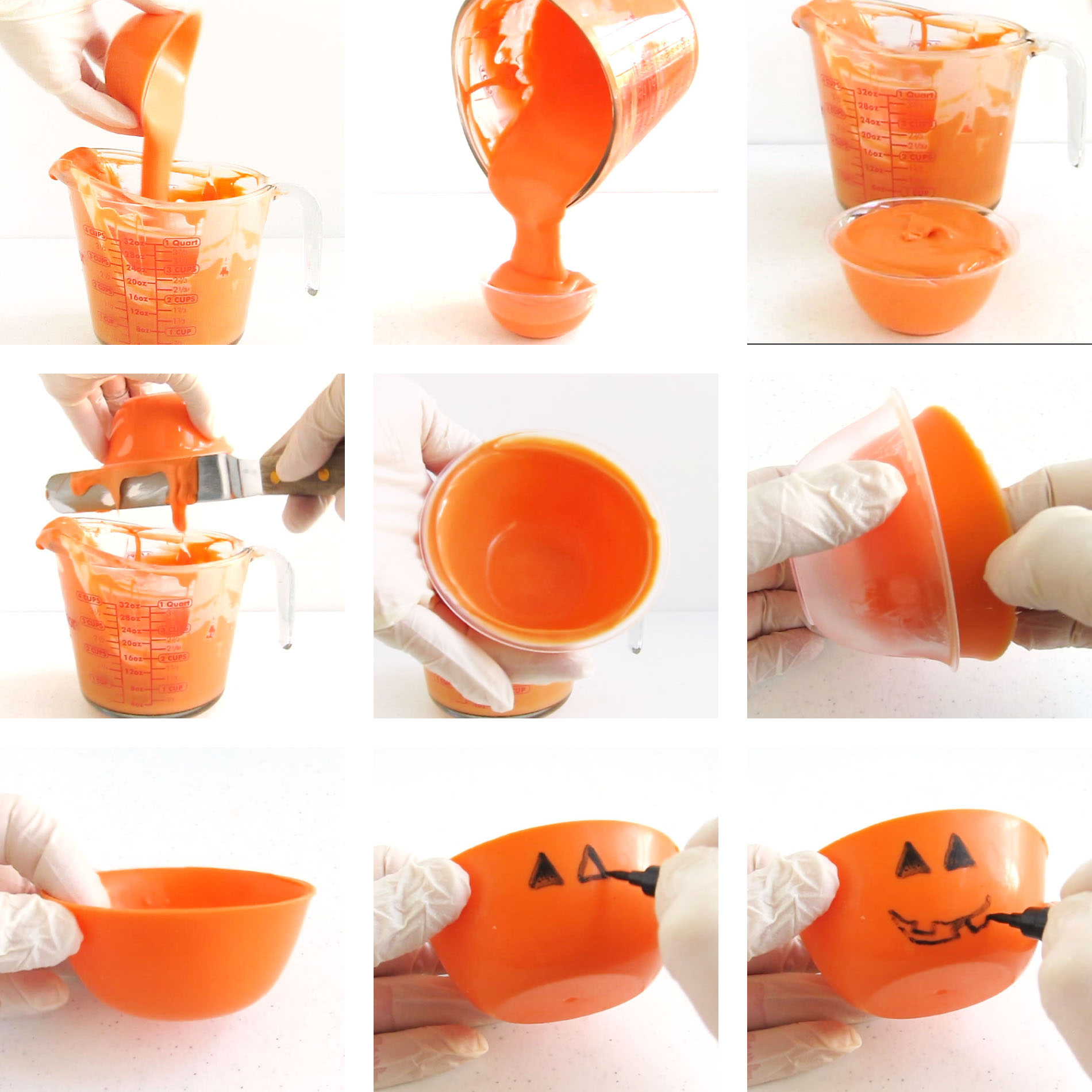 making chocolate pumpkin bowls and decorating them with Jack-O-Lantern faces. 