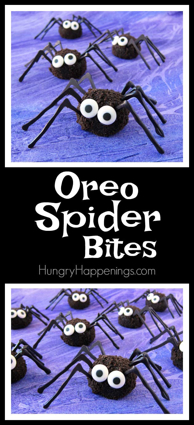 Combine Oreo Cookies with cream cheese to make these decadently sweet Oreo Spider Bites for your Halloween party. They are a bit creepy but totally cute.