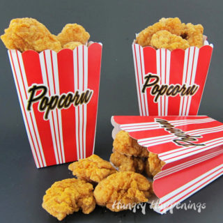 For your next party or movie night sprinkle popcorn chicken with popcorn seasoning and serve the nuggets in popcorn boxes.