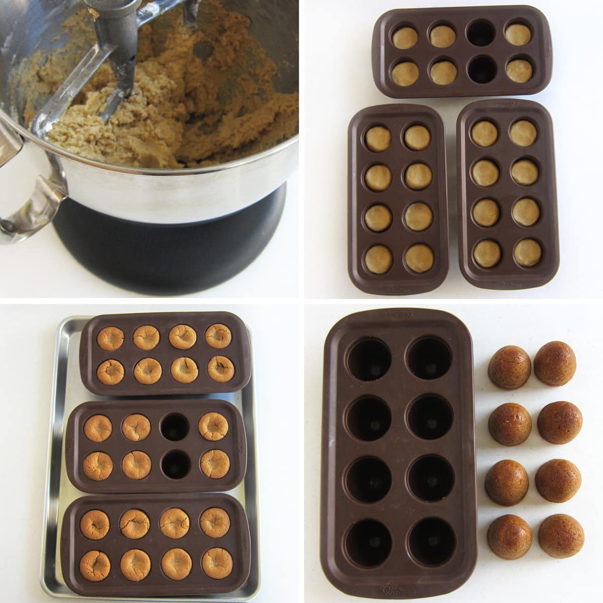 Making peanut butter cookies in a brownie pops pan. 