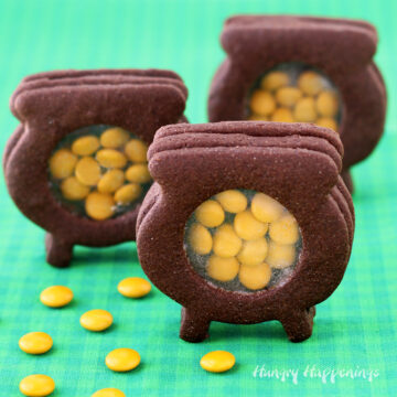 pot of gold cookies filled with gold candy coins (M&Ms)