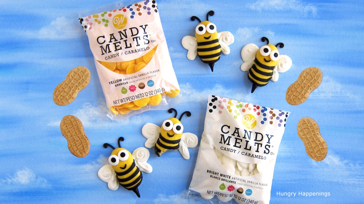 Nutter butter bee cookie ingredients including yellow and white candy melts. 