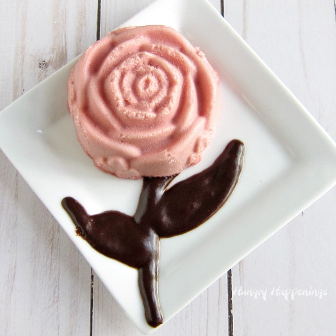 Raspberry Cheesecake Rose with Dark Chocolate Ganache Stem and Leaves