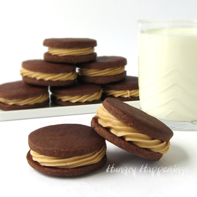 Chocolate Peanut Butter Cookies served with a cold glass of milk make a perfect snack.