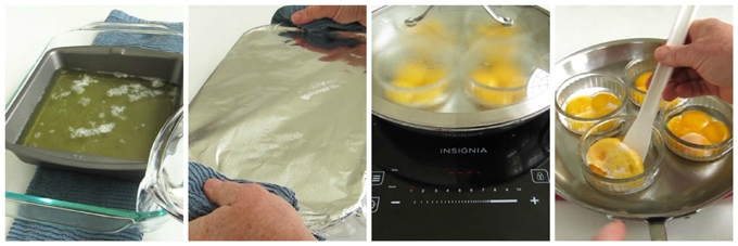 How to cook hard boiled eggs in a water bath in the oven or on the stove. 