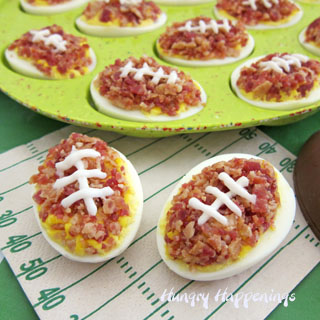 Deviled Egg Footballs Game Day Appetizer for a Super Bowl Party