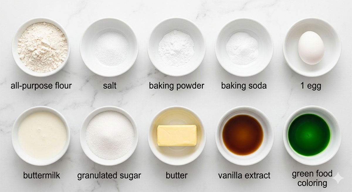 grinch pancake ingredients in bowls