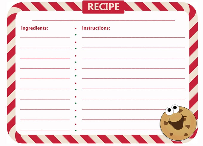 Recipe card printable for Christmas Cookie Exchange