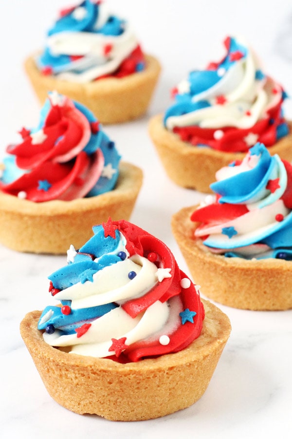 vertical image of red white and blue cookie cups