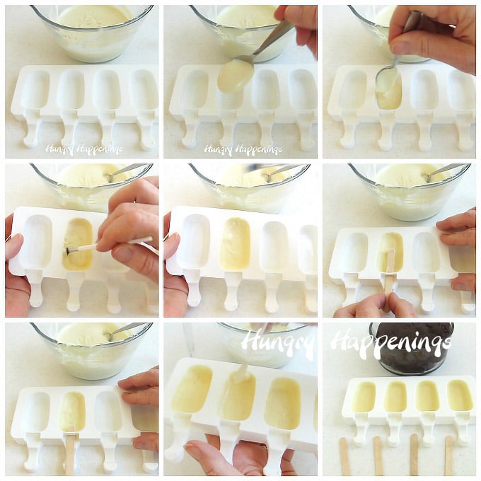 How to make white chocolate cakesicles using a silicone popsicle mold.