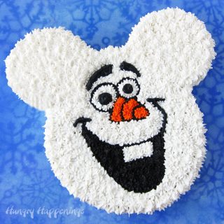 Decorate this cute Olaf Mickey Cake for your Disney Frozen party. It's easy to create using a simple cake decorating technique.