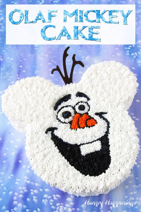 Your Disney Frozen party won't be complete without an Olaf Cake. Learn how to make this easy Olaf Mickey Cake at HungryHappenings.com.