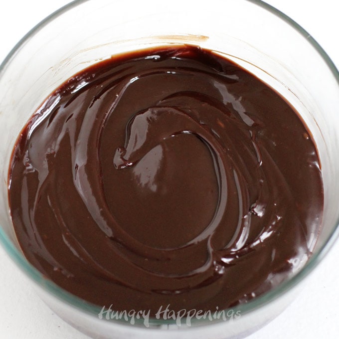 chocolate ganache in a clear bowl